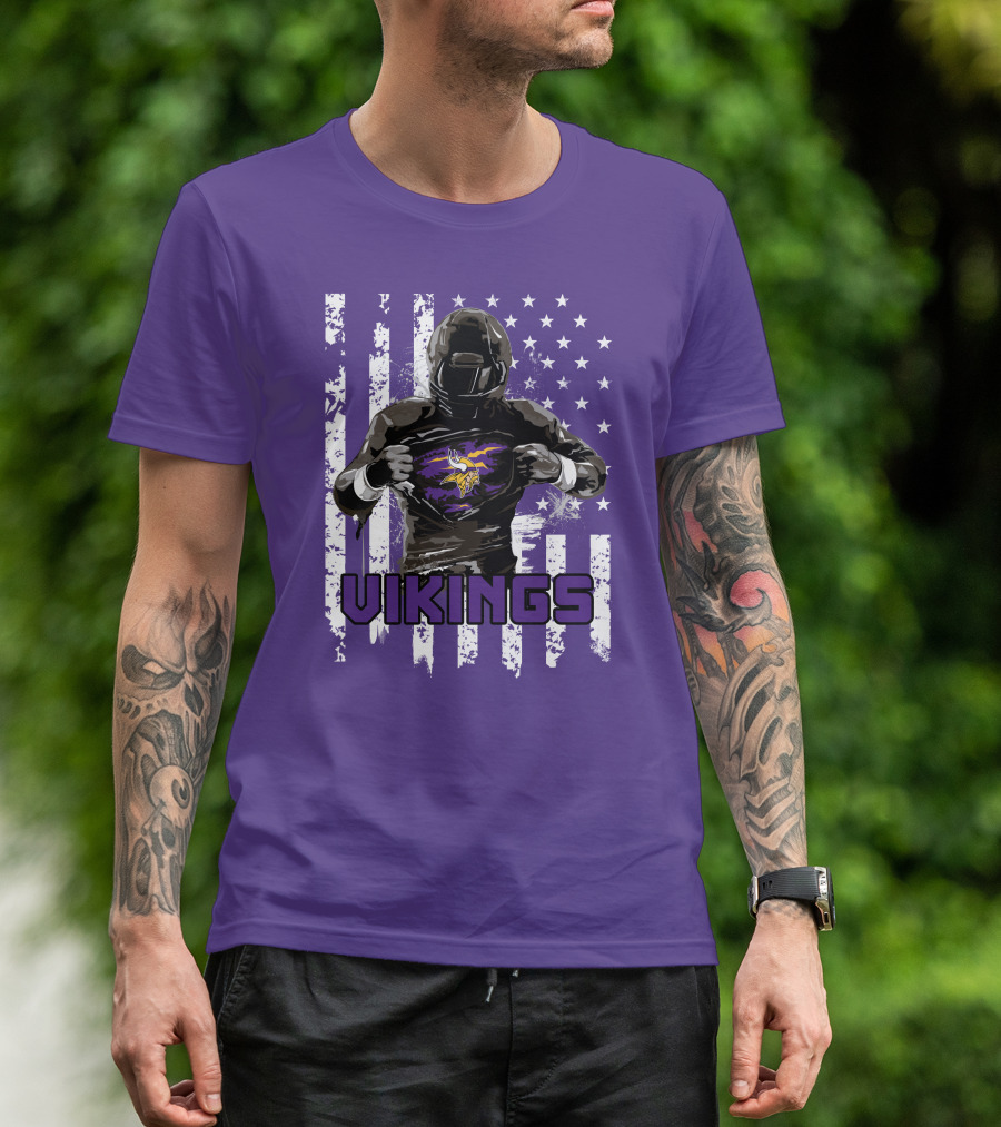 Minnesota Vikings Superhero Player American Flag T-Shirt