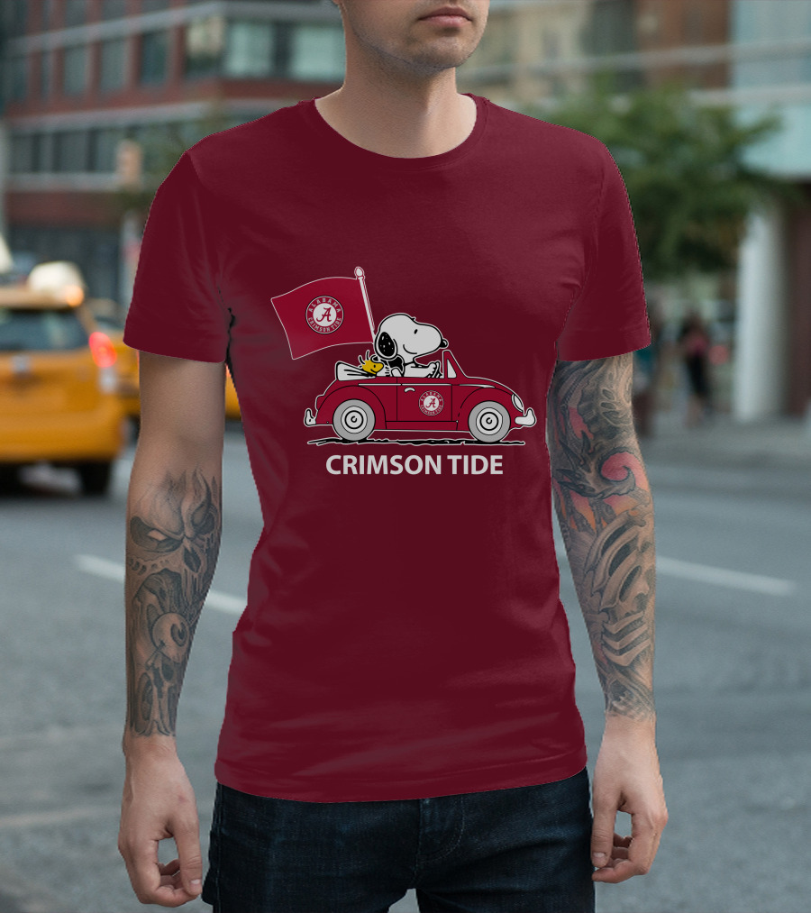 Alabama Crimson Tide Snoopy Woodstock Driving Car T-Shirt