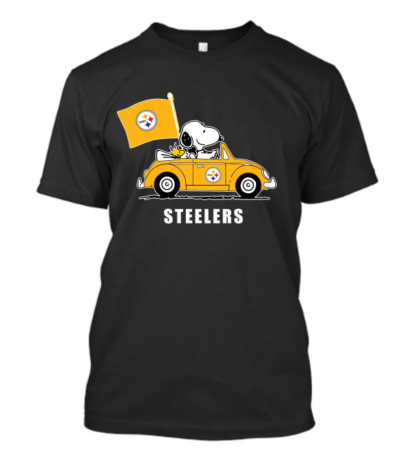 Pittsburgh Steelers Snoopy Driving Yellow Car With Flag T-Shirt