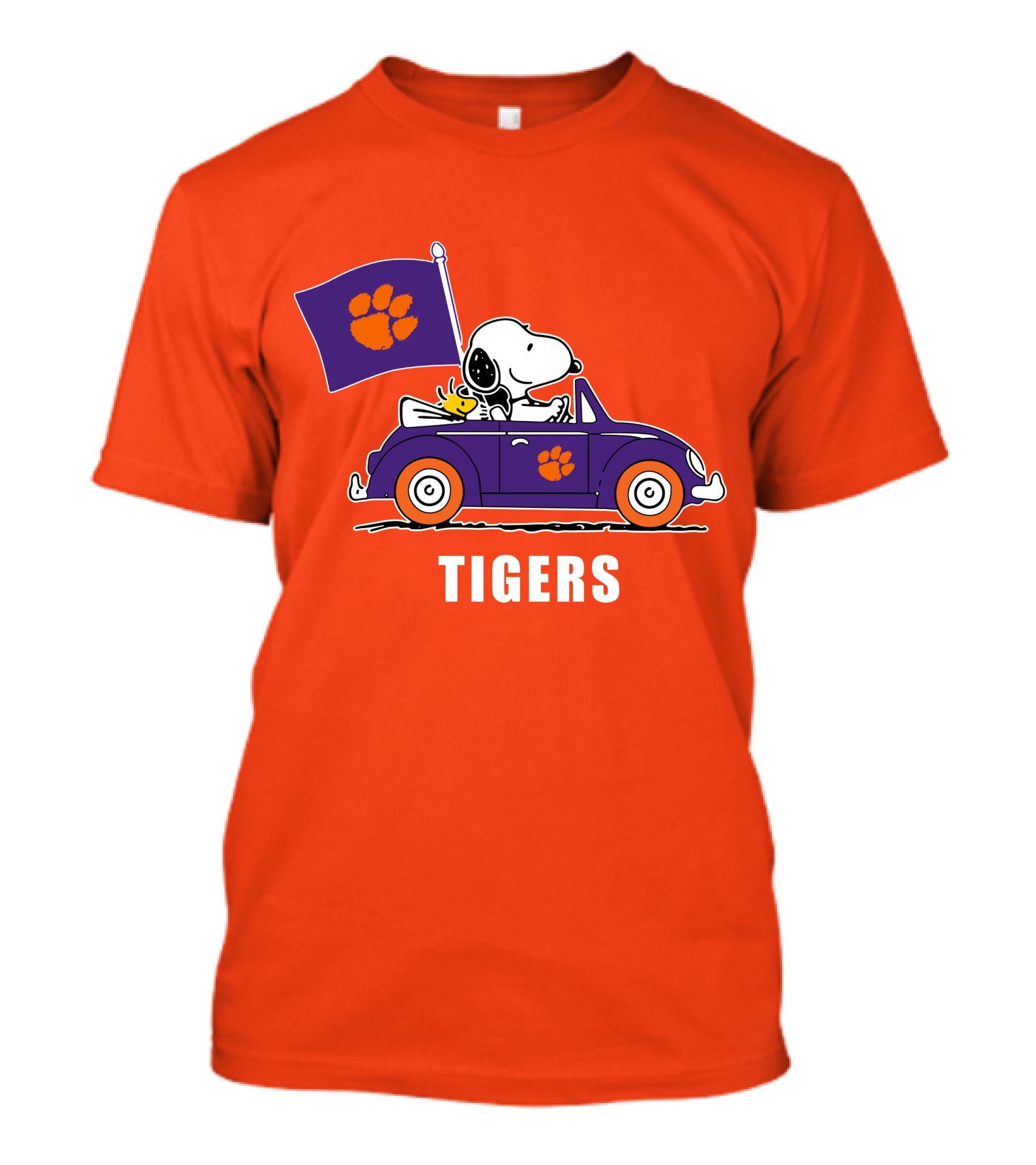 Clemson Tigers Snoopy Driving With Woodstock In Purple Car T-Shirt