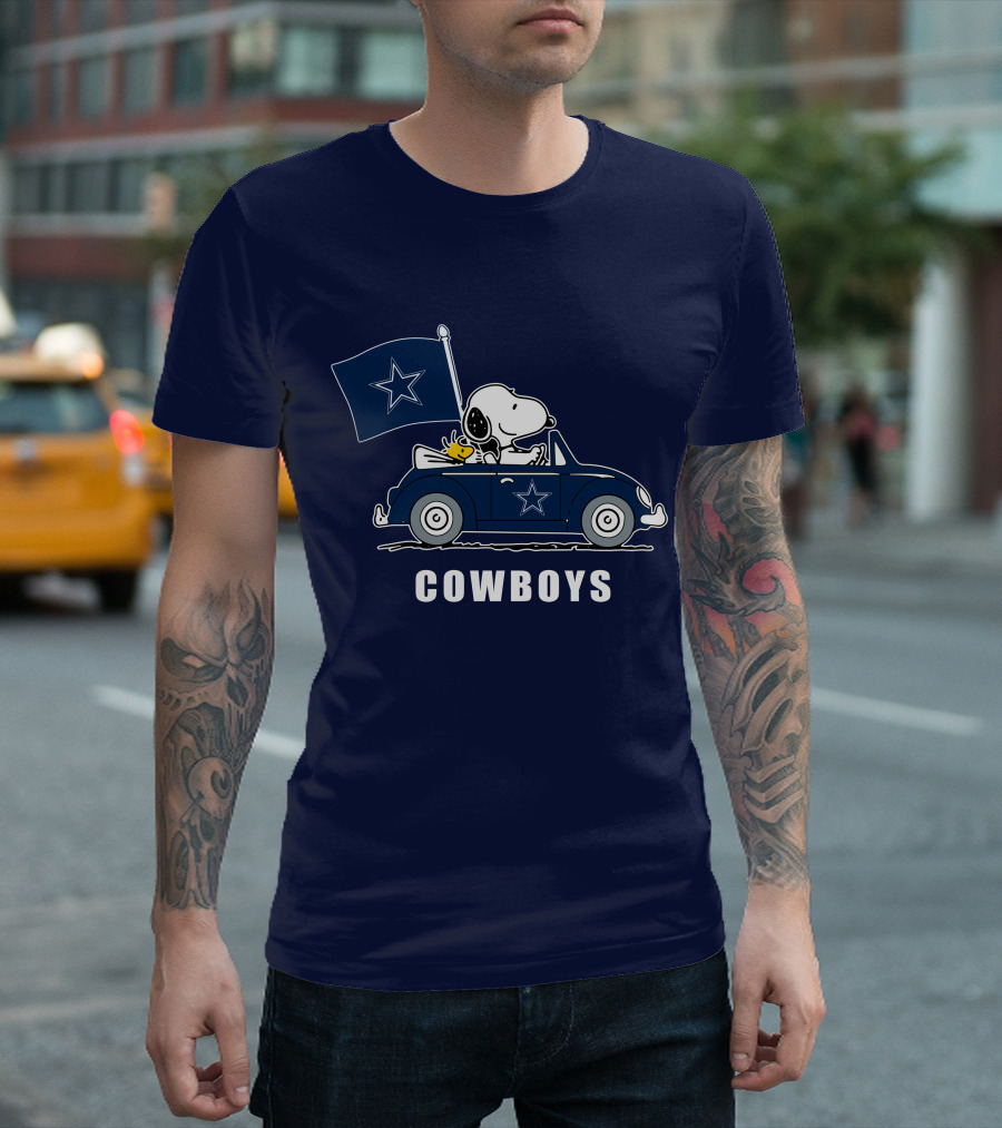 Cowboys Snoopy Dallas Cowboys Flag Peanuts Woodstock Car Blue Star T-Shirt
