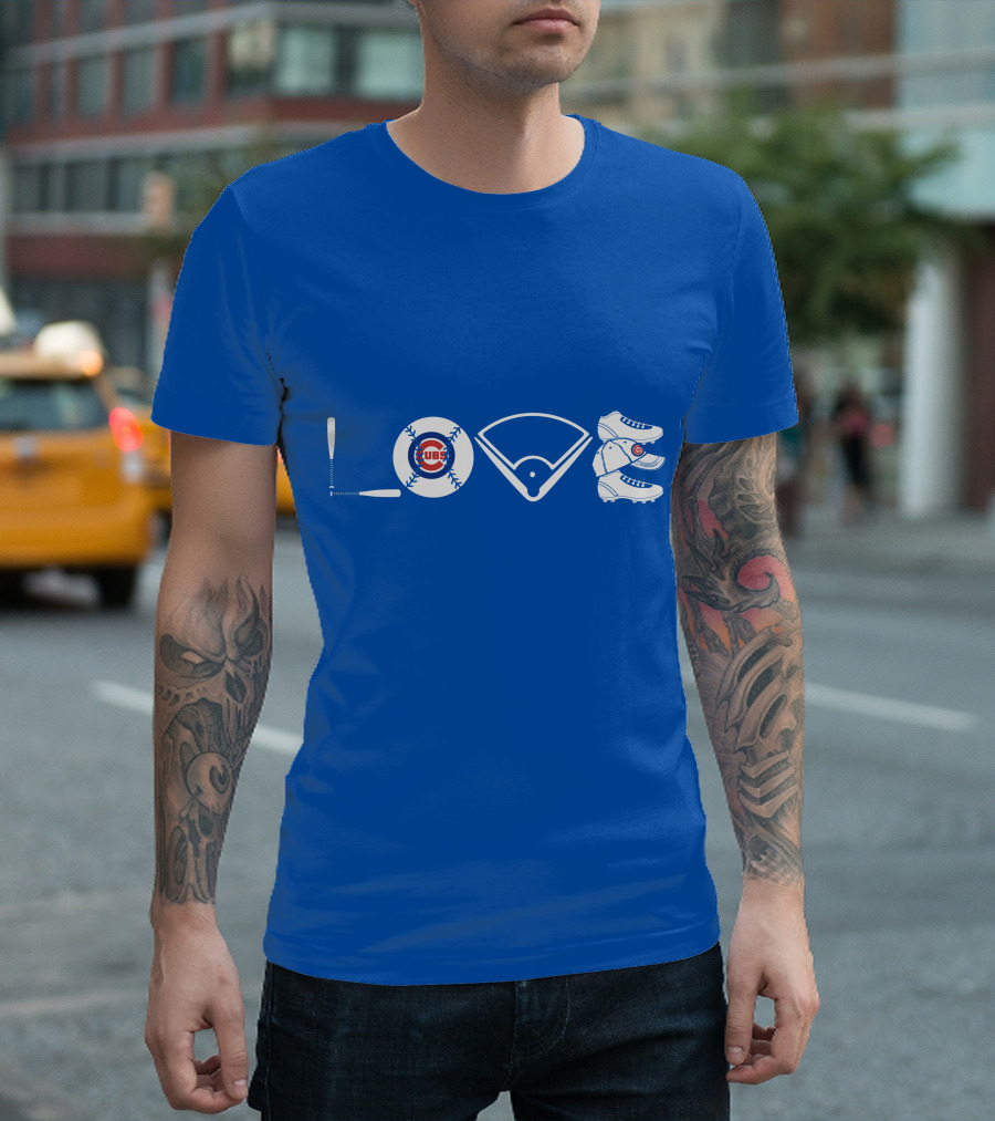 Love Cubs Baseball Field Bat Cleats T-Shirt