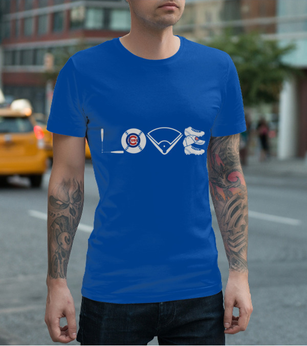 Love Cubs Baseball Field Bat Cleats T-Shirt