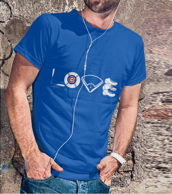 Love Cubs Baseball Field Bat Cleats T-Shirt