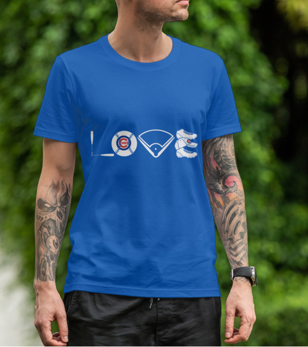Love Cubs Baseball Field Bat Cleats T-Shirt