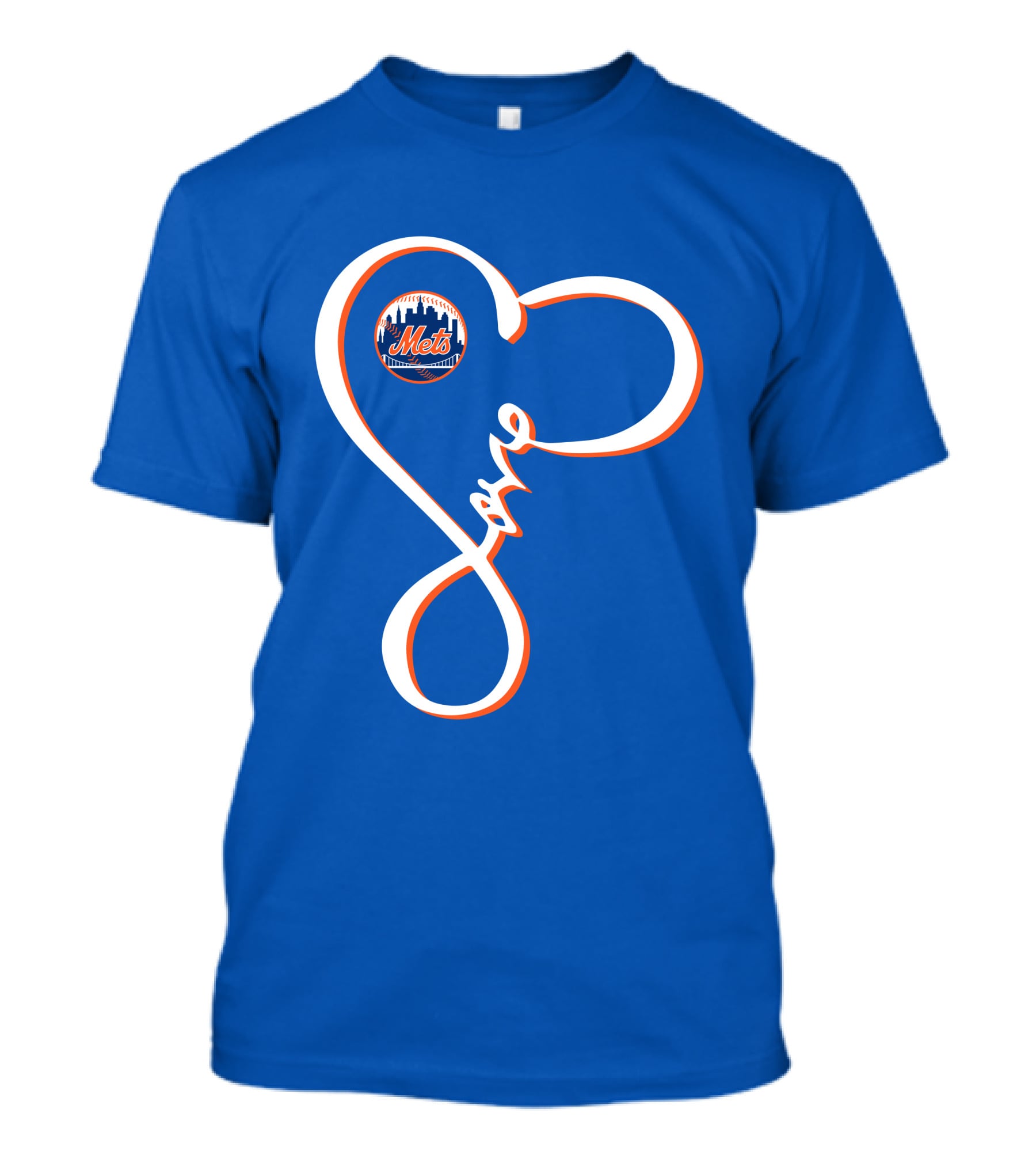 New York Mets Love Script With Heart Outline T-Shirt
