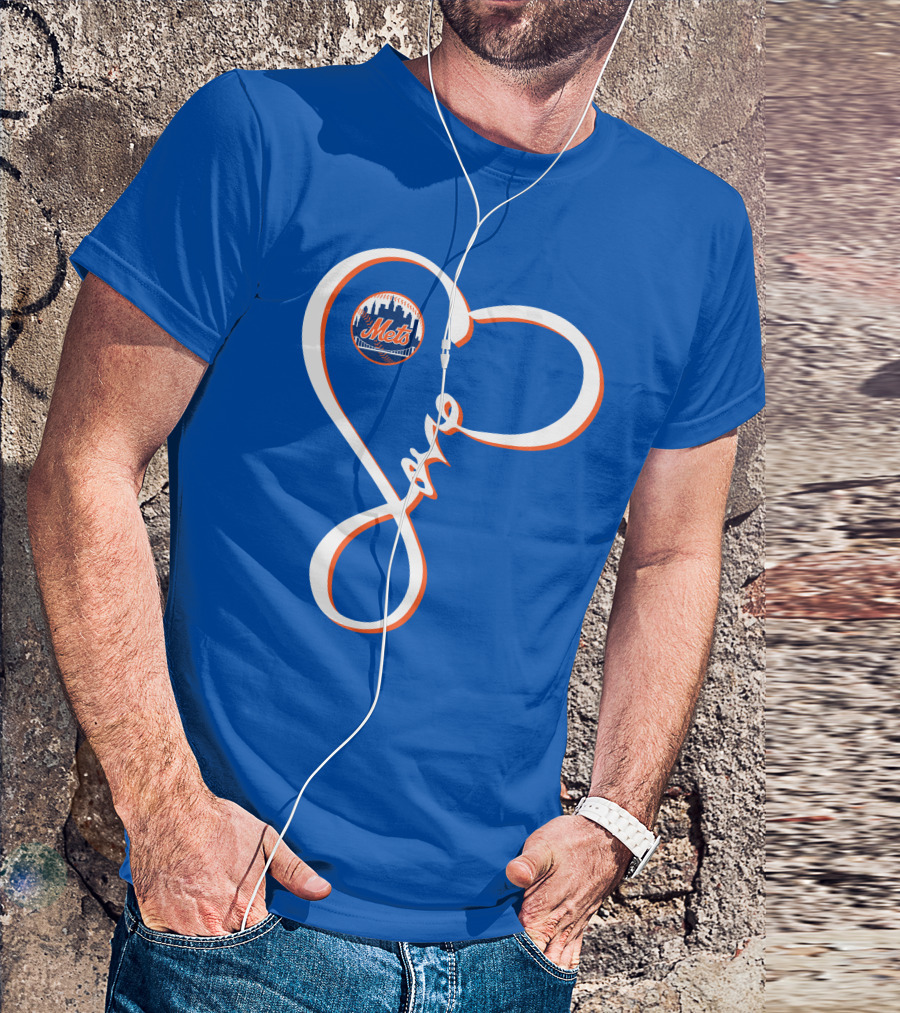 New York Mets Love Script With Heart Outline T-Shirt