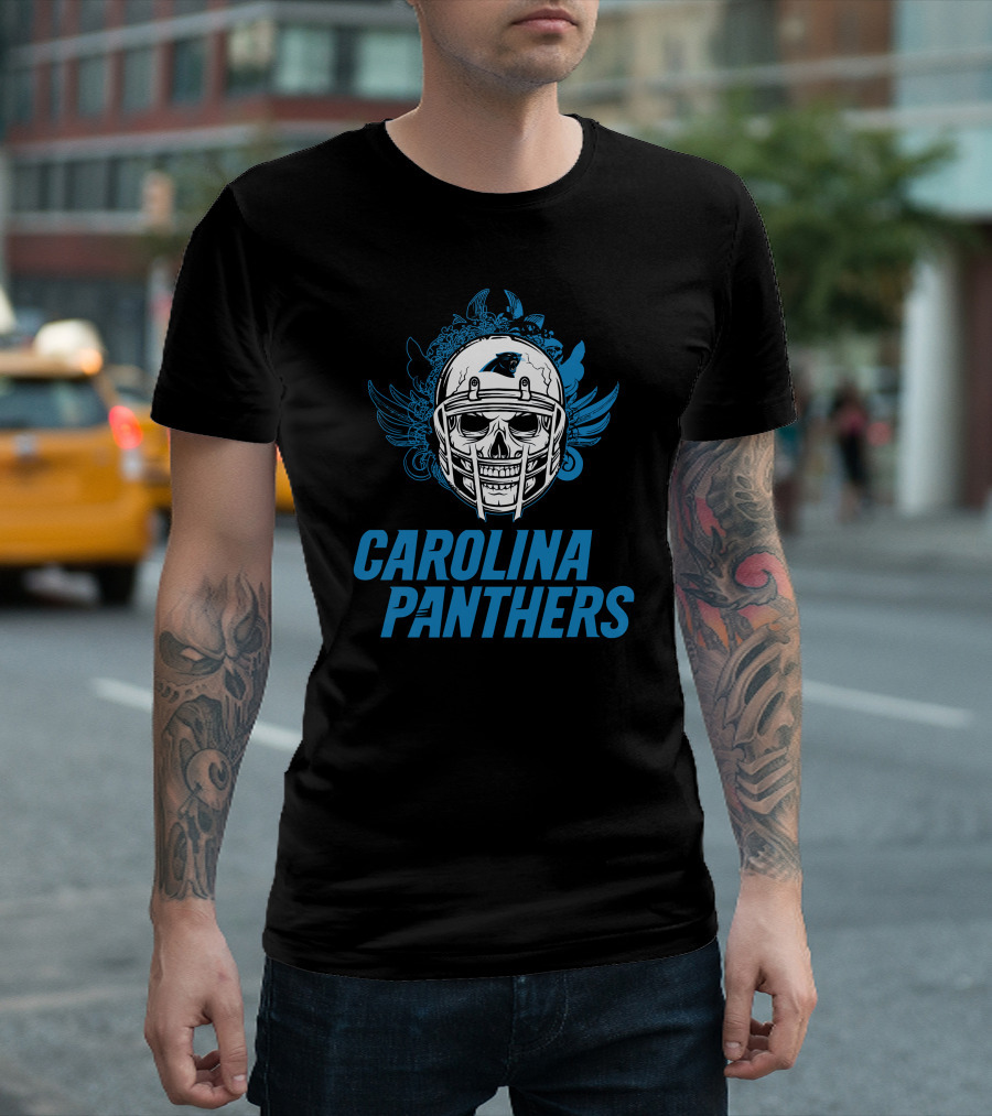 Carolina Panthers Skull Helmet Blue Wings T-Shirt