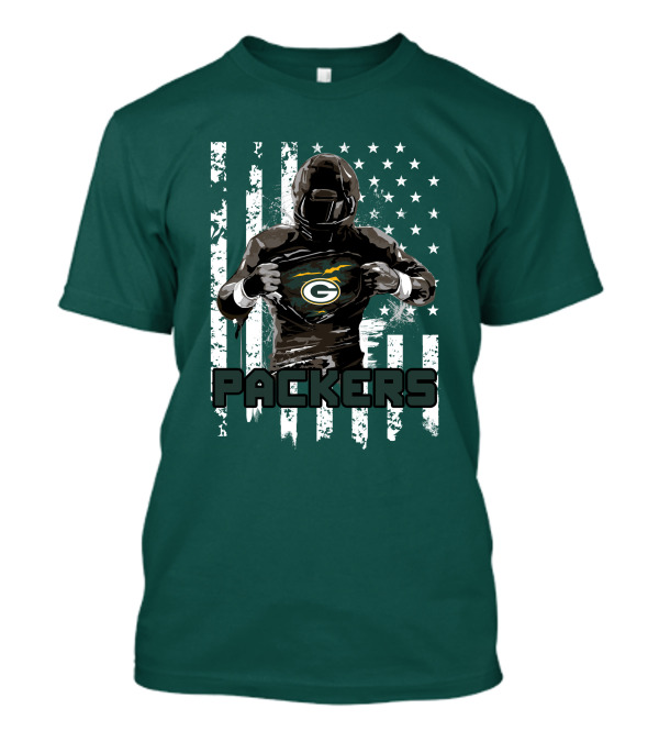 Packers Player With Flag Background And Green Bay T-Shirt