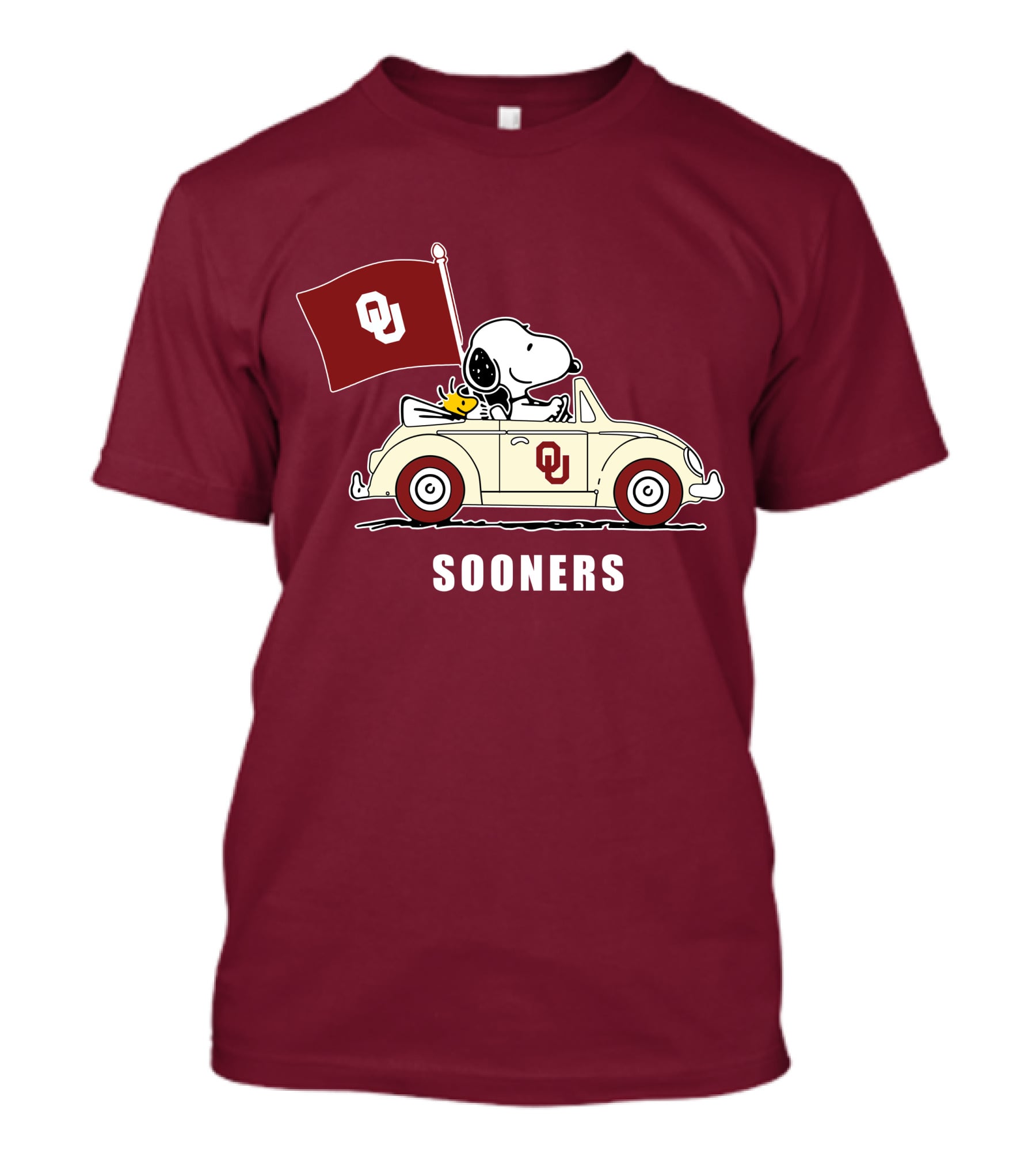 Snoopy Driving Oklahoma Sooners OU Flag Retro Car T-Shirt