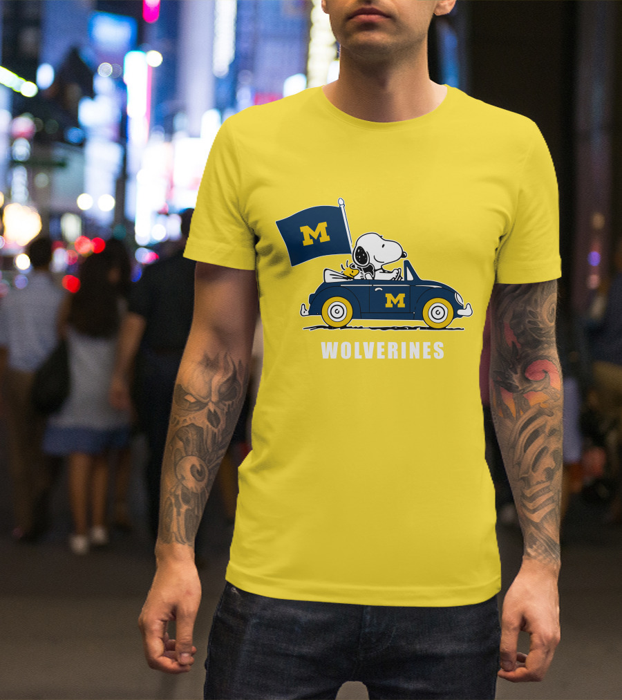Michigan Wolverines Snoopy Driving With Flag T-Shirt