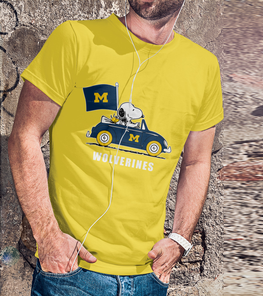 Michigan Wolverines Snoopy Driving With Flag T-Shirt