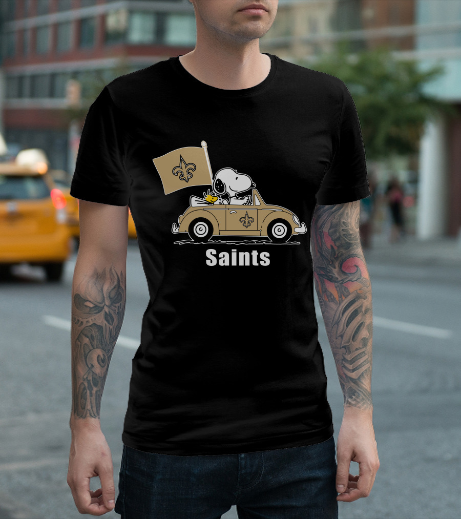 Saints Snoopy Woodstock Car Fleur-de-Lis Flag T-Shirt