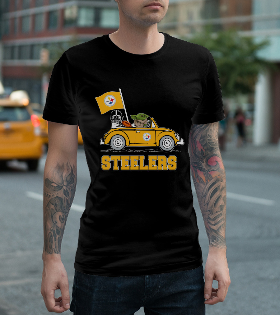 Pittsburgh Steelers Darth Vader Baby Yoda Driving Steelers Car T-Shirt
