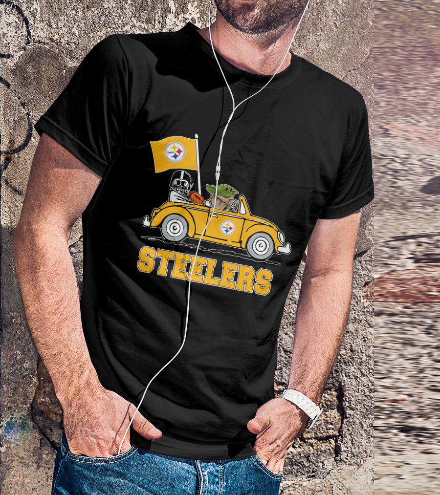 Pittsburgh Steelers Darth Vader Baby Yoda Driving Steelers Car T-Shirt