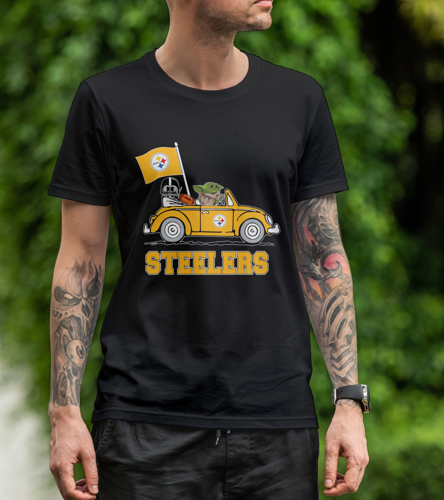 Pittsburgh Steelers Darth Vader Baby Yoda Driving Steelers Car T-Shirt