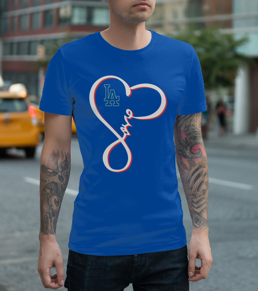 LA Dodgers Love Script With Heart-Shaped T-Shirt