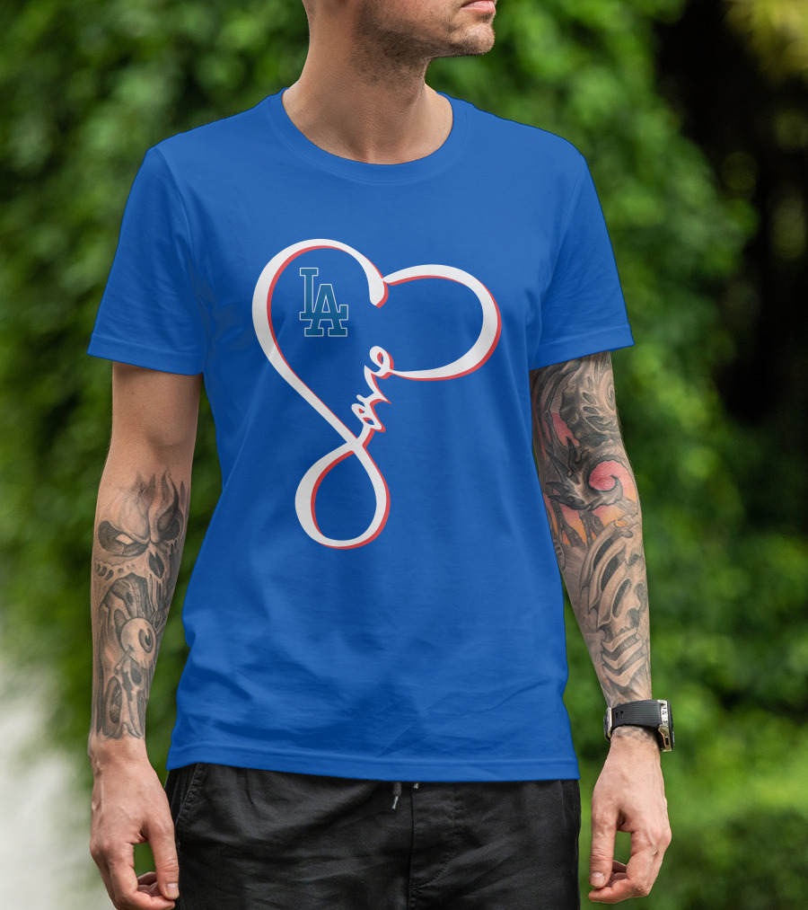 LA Dodgers Love Script With Heart-Shaped T-Shirt