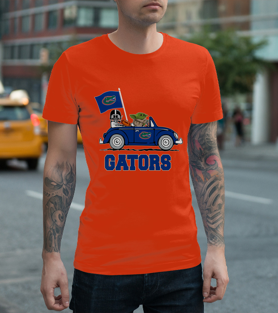 Florida Gators Darth Vader Baby Yoda Driving Car Star Wars Football T-Shirt