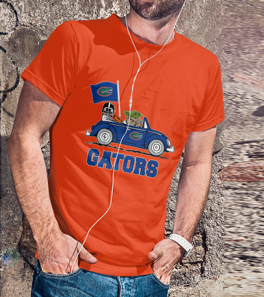 Florida Gators Darth Vader Baby Yoda Driving Car Star Wars Football T-Shirt