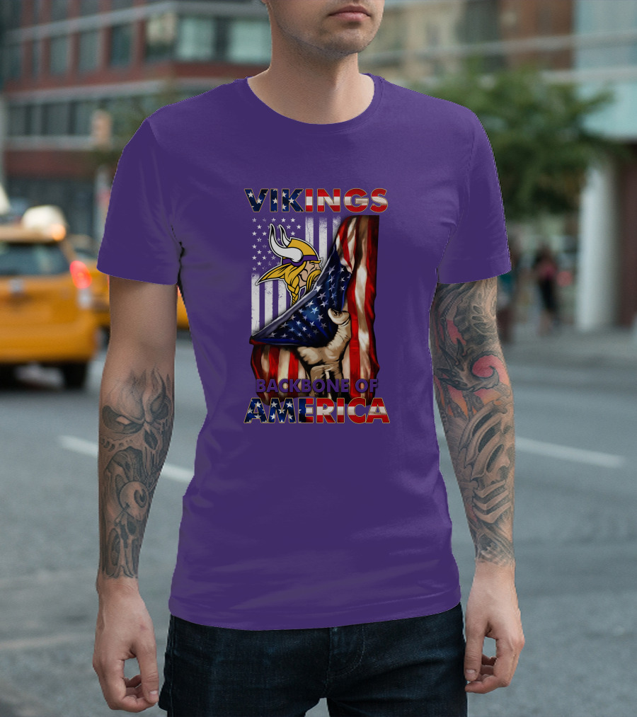 Vikings Backbone Of America Flag And Helmet T-Shirt