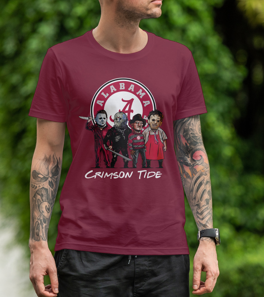 Alabama Crimson Tide Halloween The Slasher Squad Teams Freddy Jason Michael Myers T-Shirt