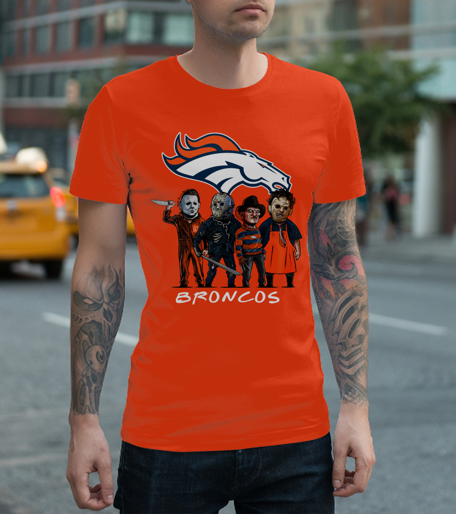 Broncos Halloween Slasher Squad Denver Team Horror Icons T-Shirt