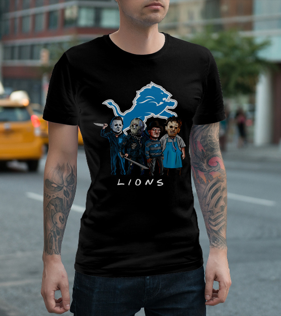 Detroit Lions Halloween Horror Characters Team Squad T-Shirt