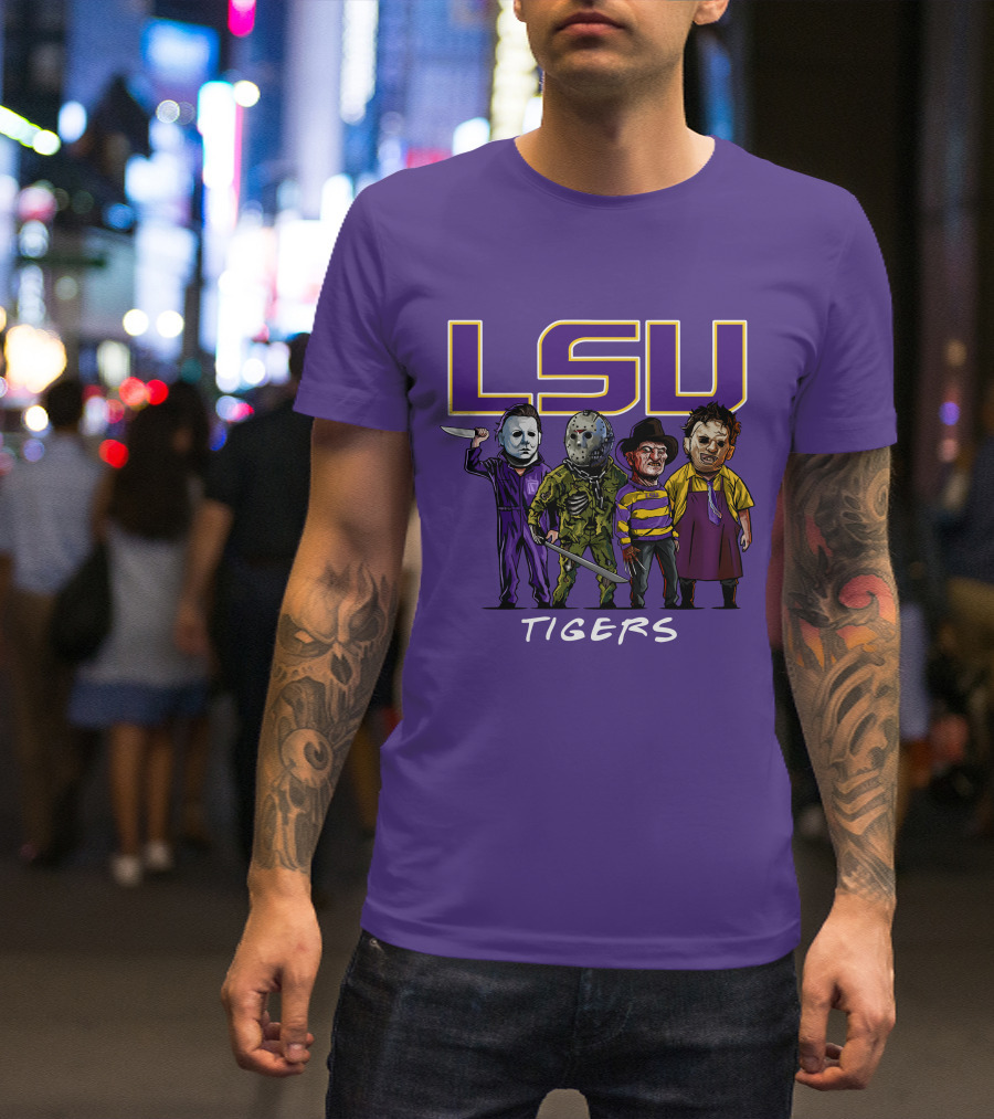LSU Tigers Halloween The Slasher Squad Teams Horror Characters T-Shirt
