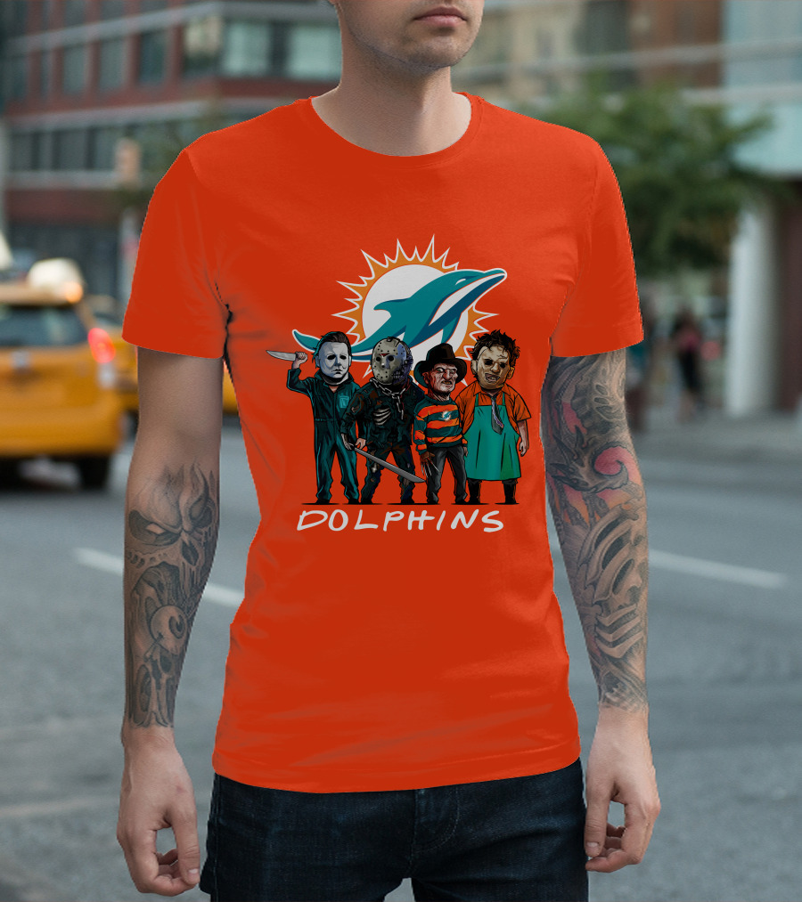 Miami Dolphins Halloween The Slasher Squad Teams Horror Characters T-Shirt