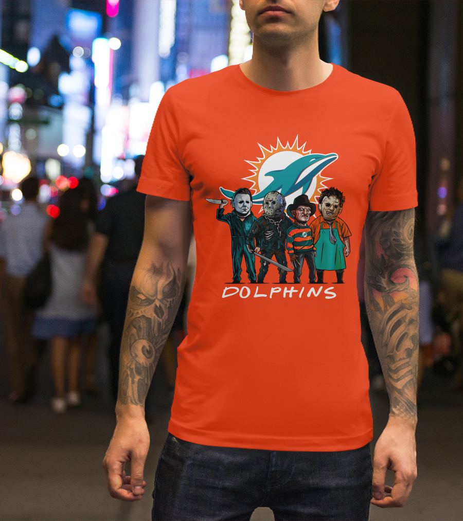 Miami Dolphins Halloween The Slasher Squad Teams Horror Characters T-Shirt