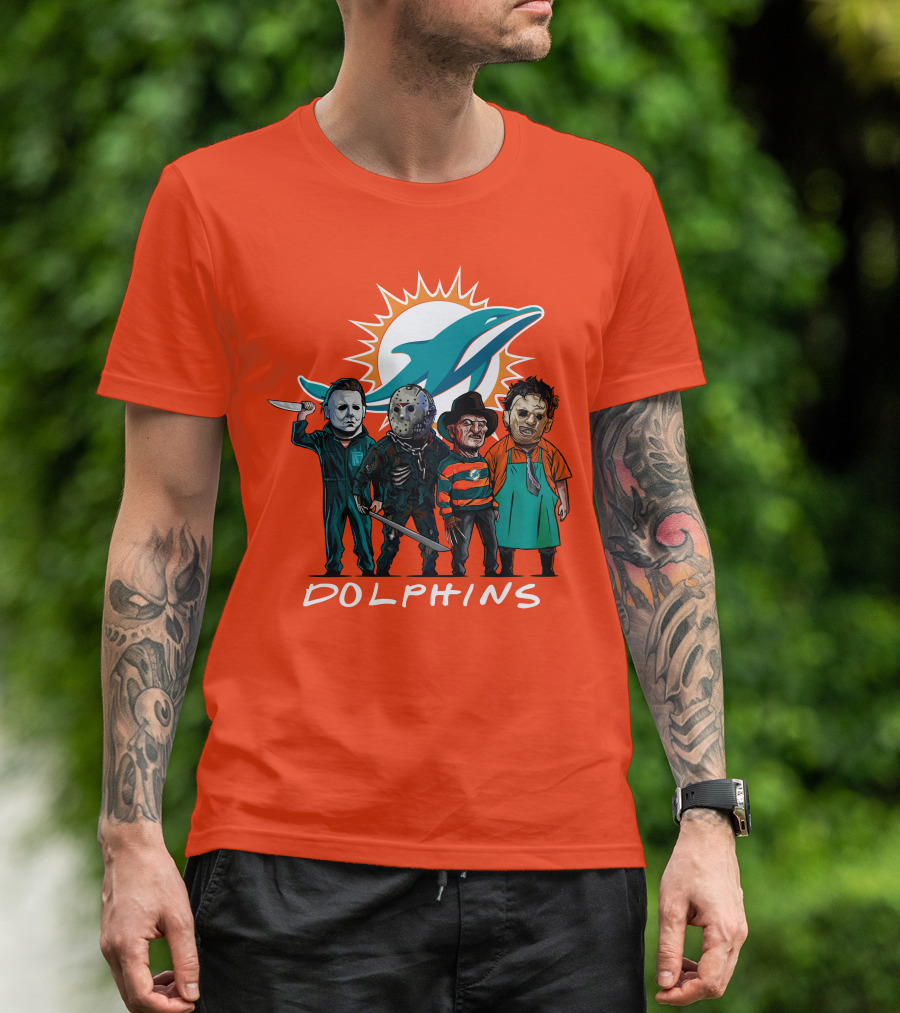 Miami Dolphins Halloween The Slasher Squad Teams Horror Characters T-Shirt