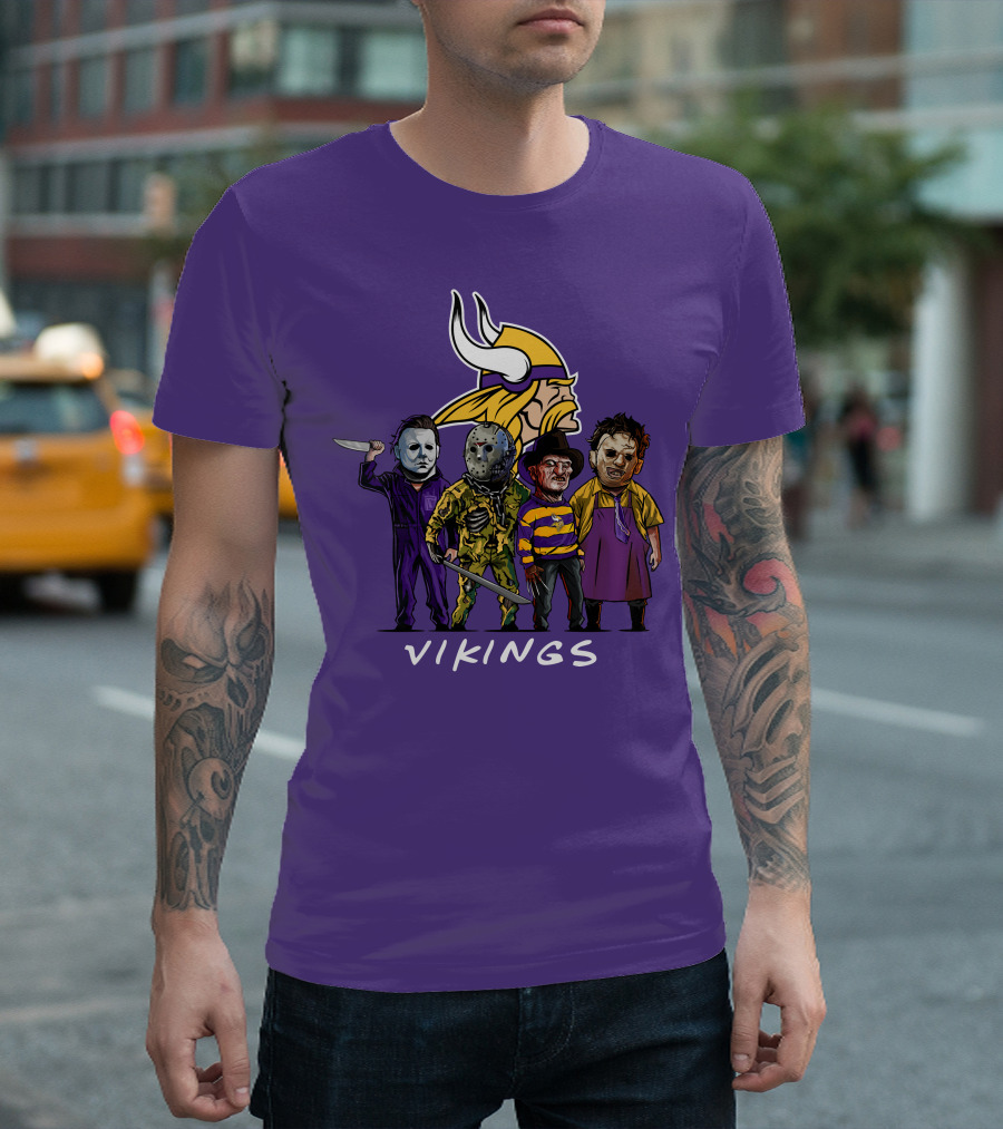 Minnesota Vikings Halloween Horror Icons Team Squad T-Shirt