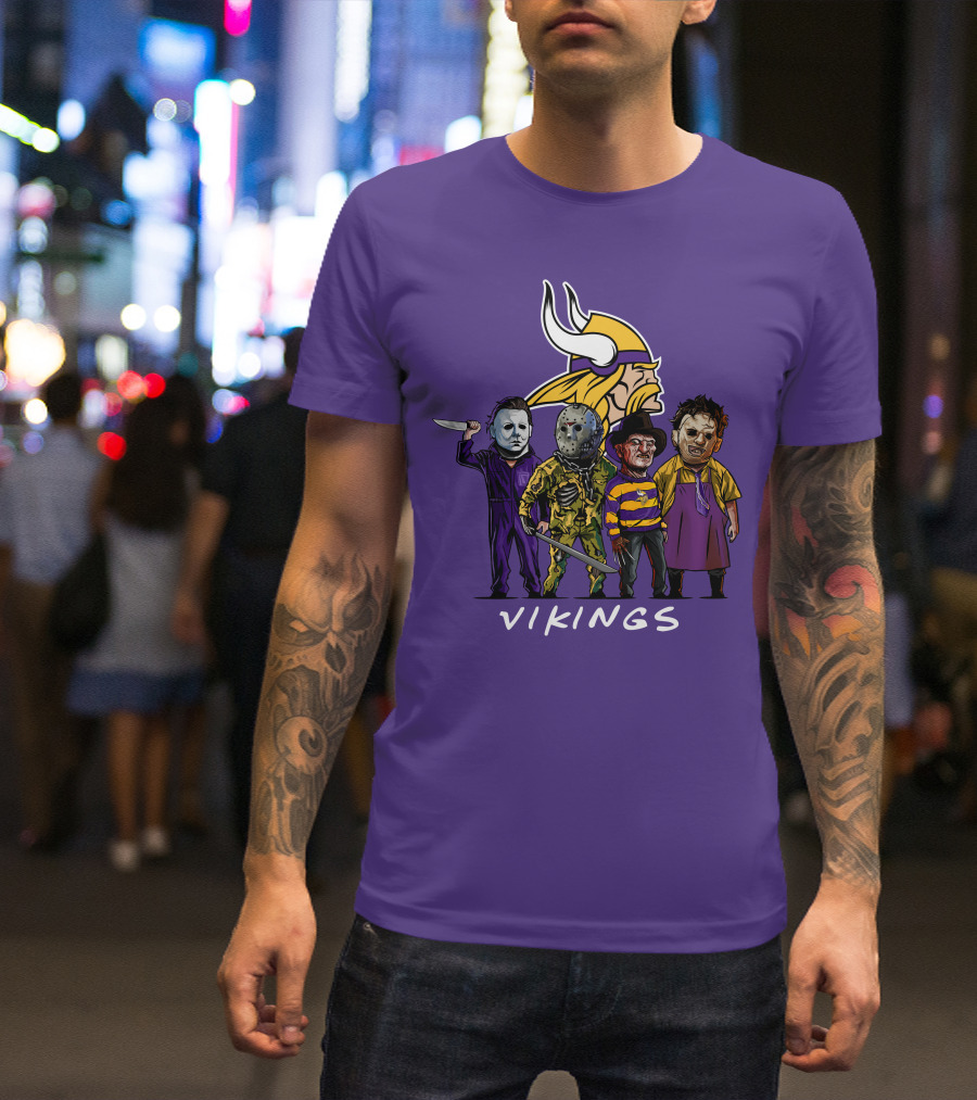 Minnesota Vikings Halloween Horror Icons Team Squad T-Shirt