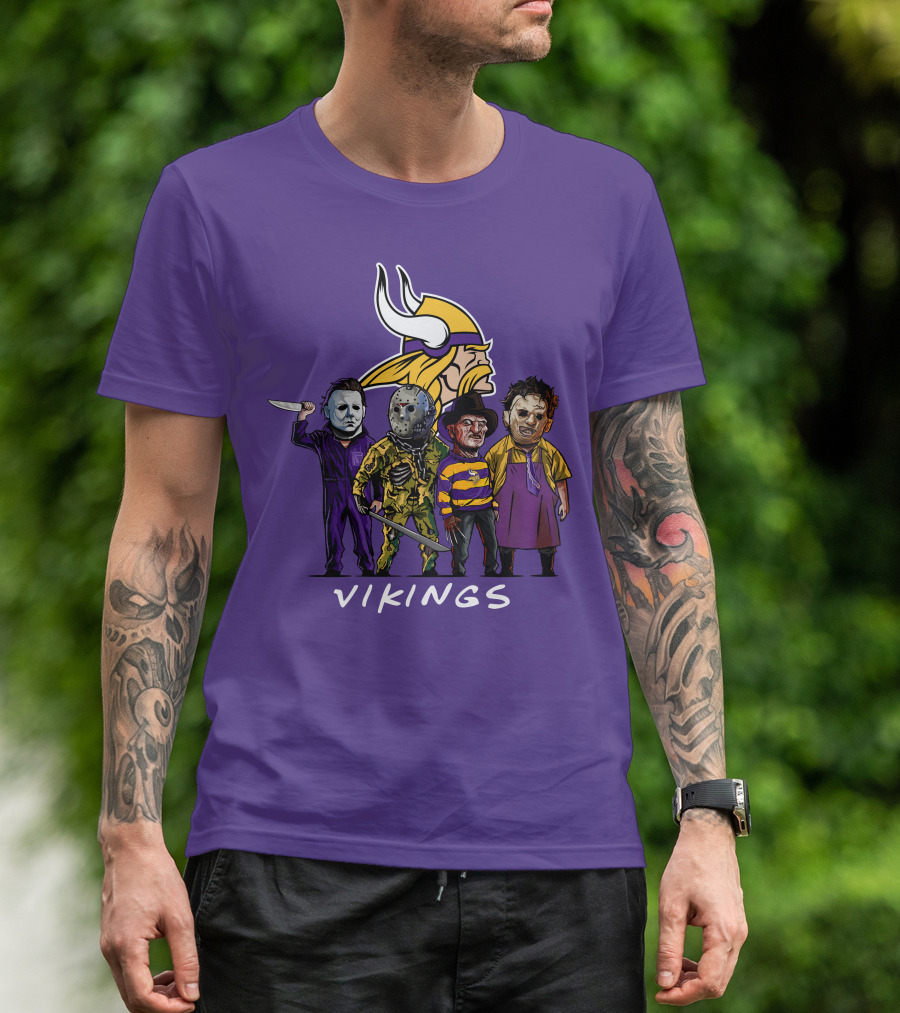 Minnesota Vikings Halloween Horror Icons Team Squad T-Shirt