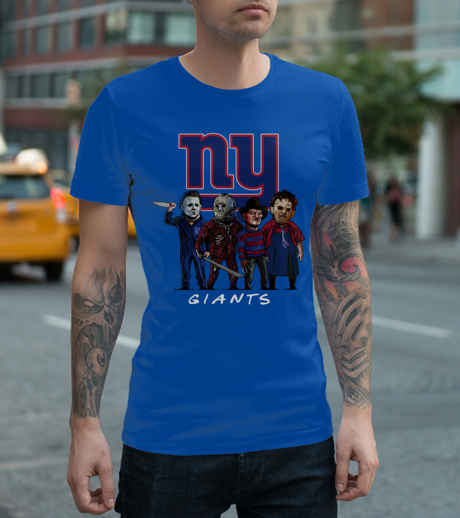 New York Giants Halloween Slasher Squad with Iconic Horror Characters T-Shirt