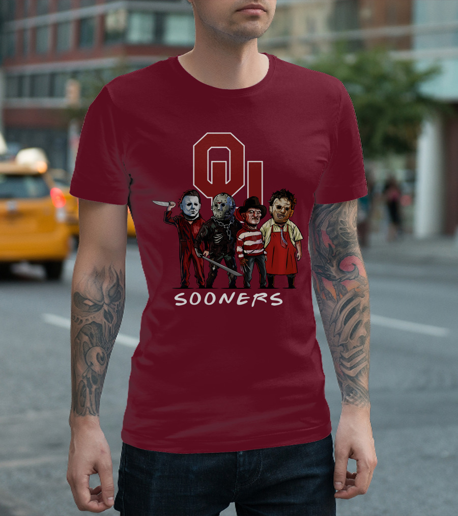 Oklahoma Sooners Halloween Slasher Squad Horror Icons T-Shirt