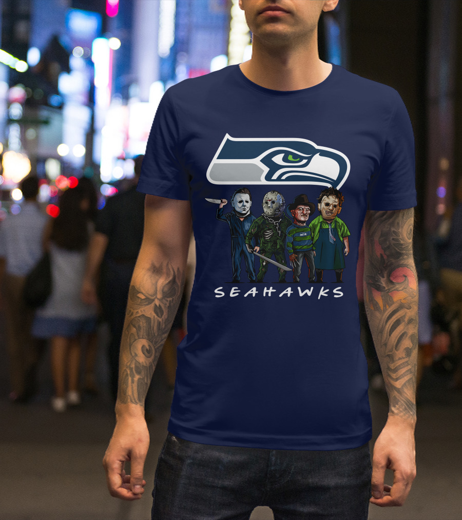 Seattle Seahawks Halloween The Slasher Squad Teams Horror Characters T-Shirt