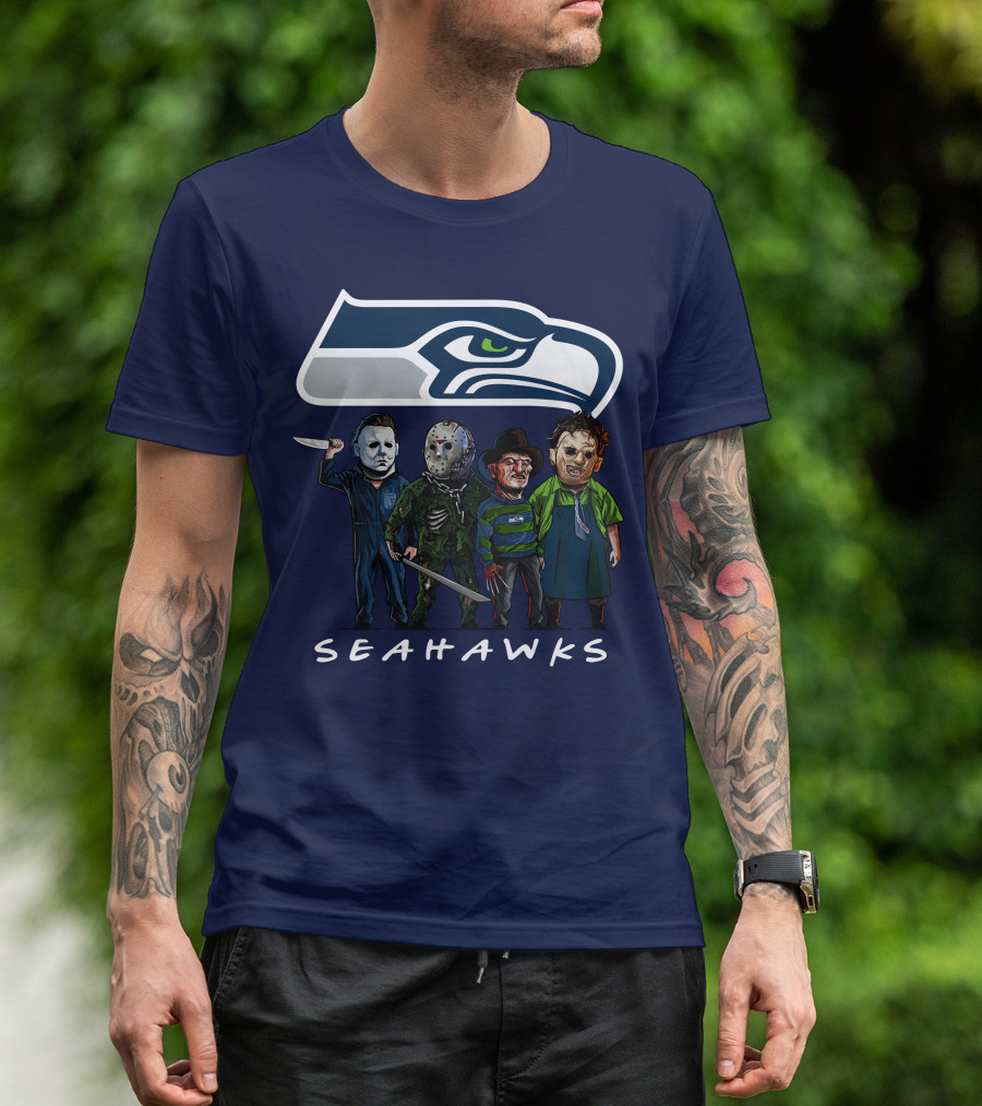 Seattle Seahawks Halloween The Slasher Squad Teams Horror Characters T-Shirt