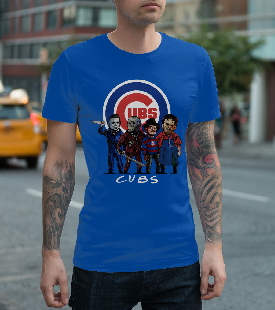 Chicago Cubs Halloween Slasher Squad Featuring Iconic Horror Characters T-Shirt