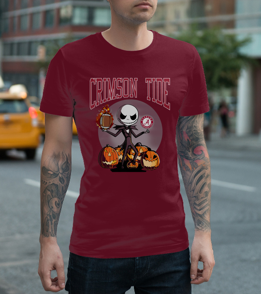 Crimson Tide Alabama Jack Skellington Halloween Football Pumpkins T-Shirt
