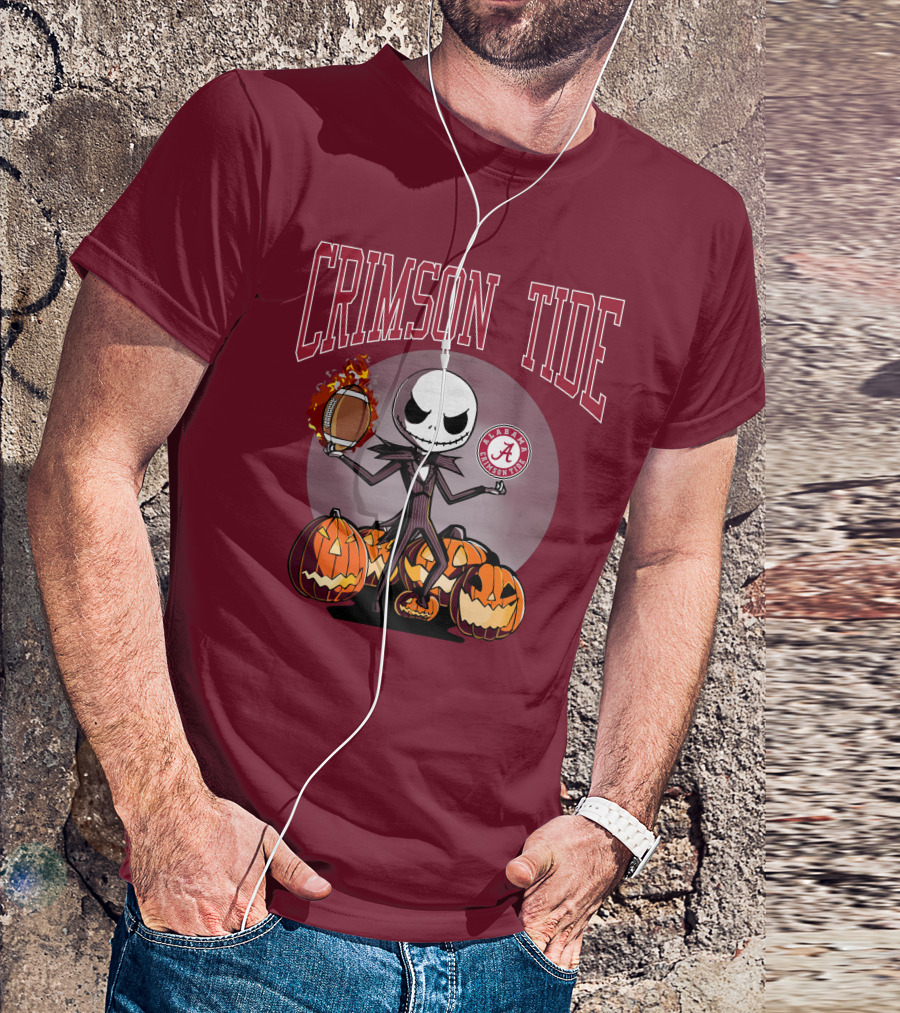 Crimson Tide Alabama Jack Skellington Halloween Football Pumpkins T-Shirt