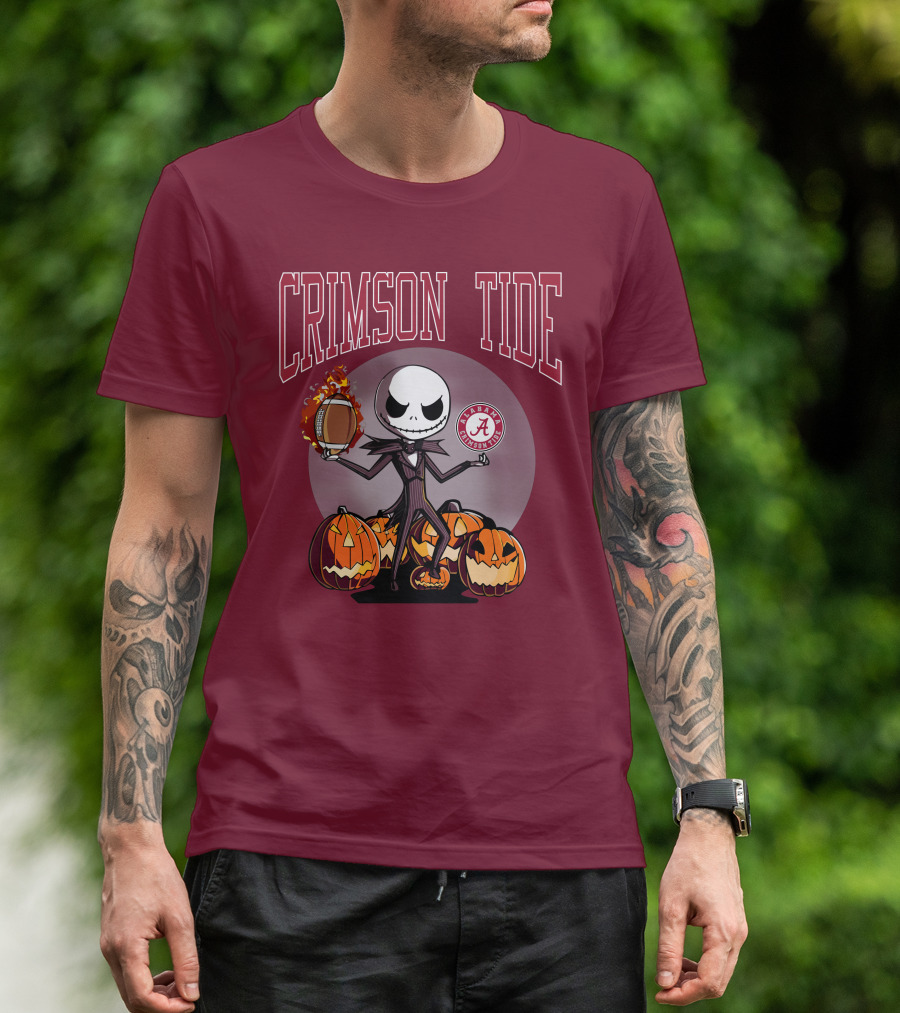 Crimson Tide Alabama Jack Skellington Halloween Football Pumpkins T-Shirt