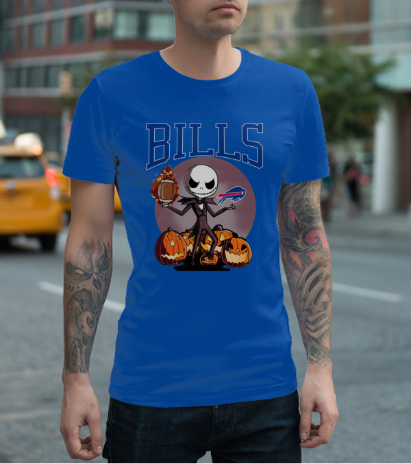 Buffalo Bills Jack Skellington Halloween Football Pumpkins T-Shirt