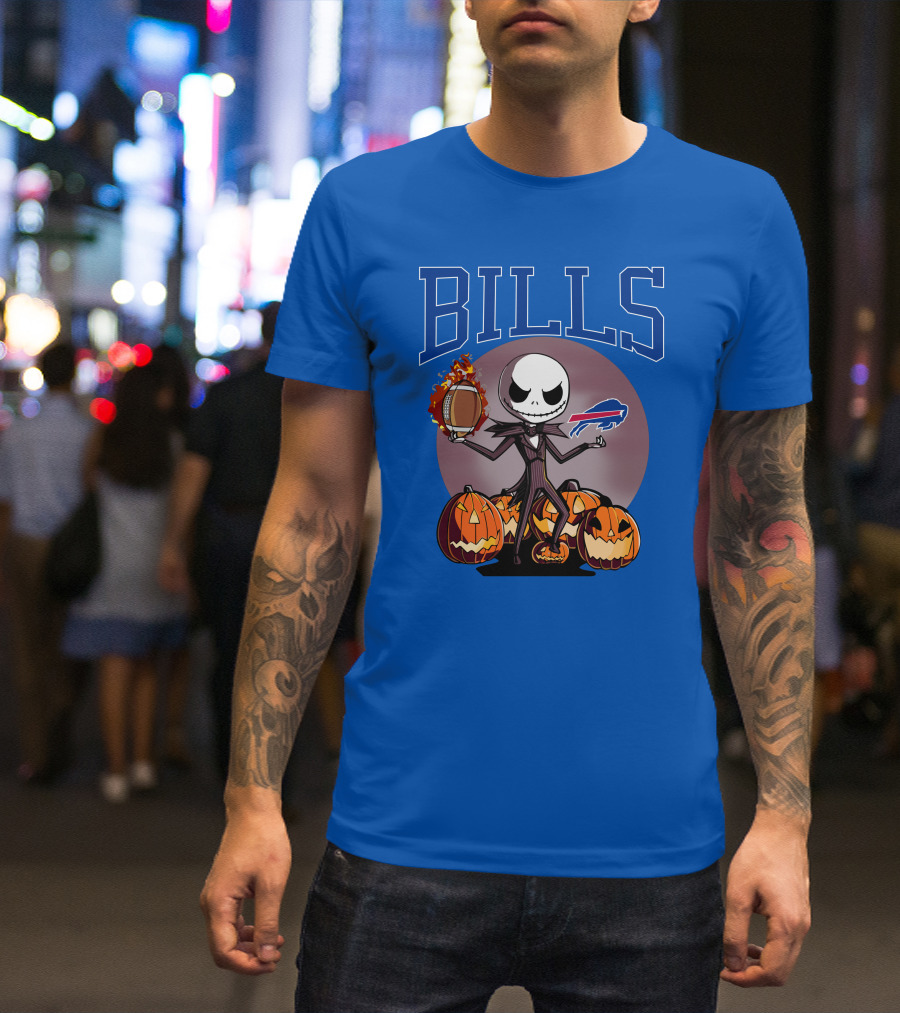 Buffalo Bills Jack Skellington Halloween Football Pumpkins T-Shirt