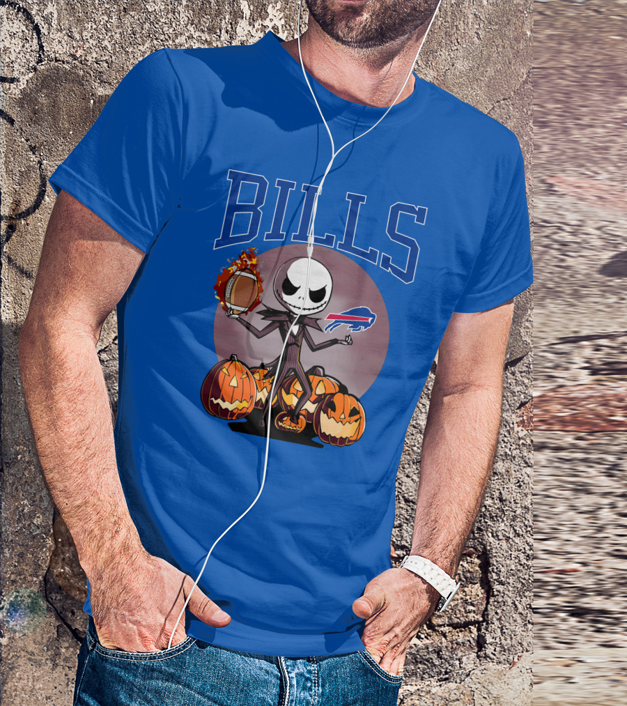 Buffalo Bills Jack Skellington Halloween Football Pumpkins T-Shirt