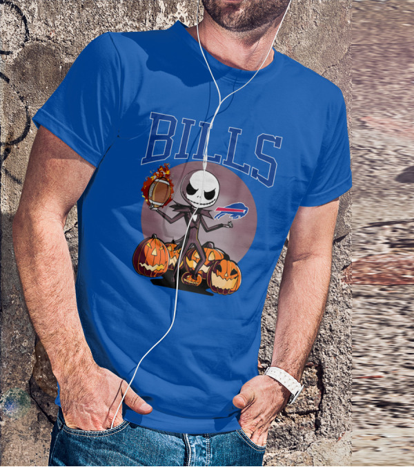 Buffalo Bills Jack Skellington Halloween Football Pumpkins T-Shirt