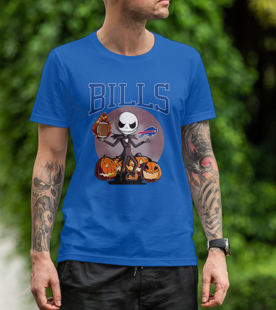 Buffalo Bills Jack Skellington Halloween Football Pumpkins T-Shirt