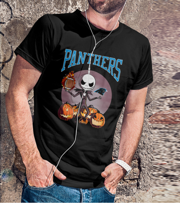 Panthers Jack Skellington Halloween Pumpkins Football T-Shirt