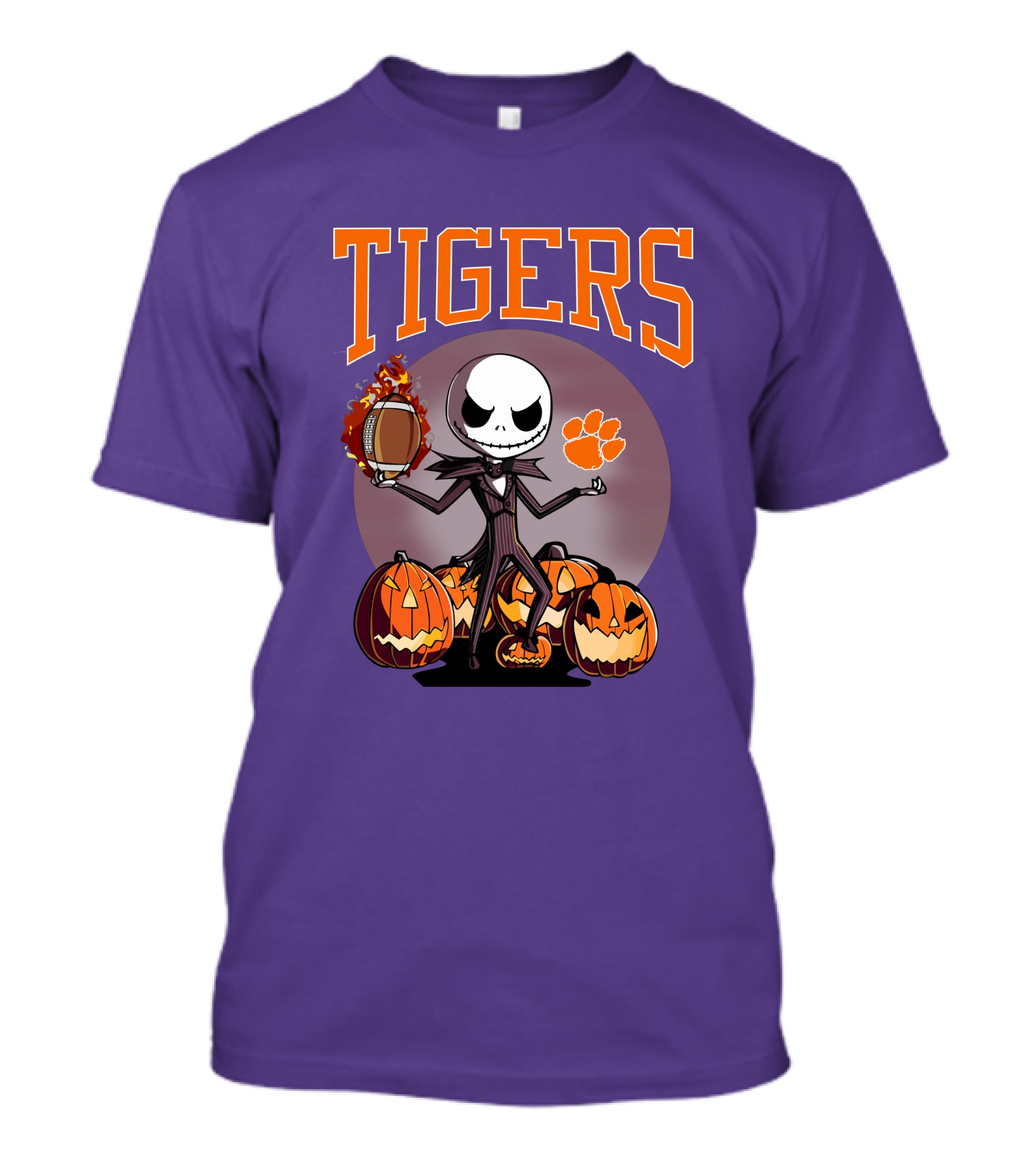 Tigers Jack Skellington Clemson Halloween Football And Pumpkins T-Shirt